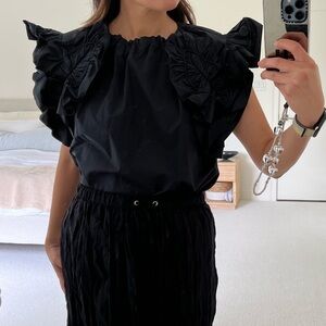 Ulla Johnson black ruffle shoulder top